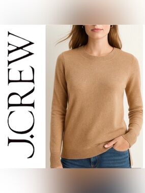 J. Crew everyday 100% cashmere crewneck sweater in heather camel- size M